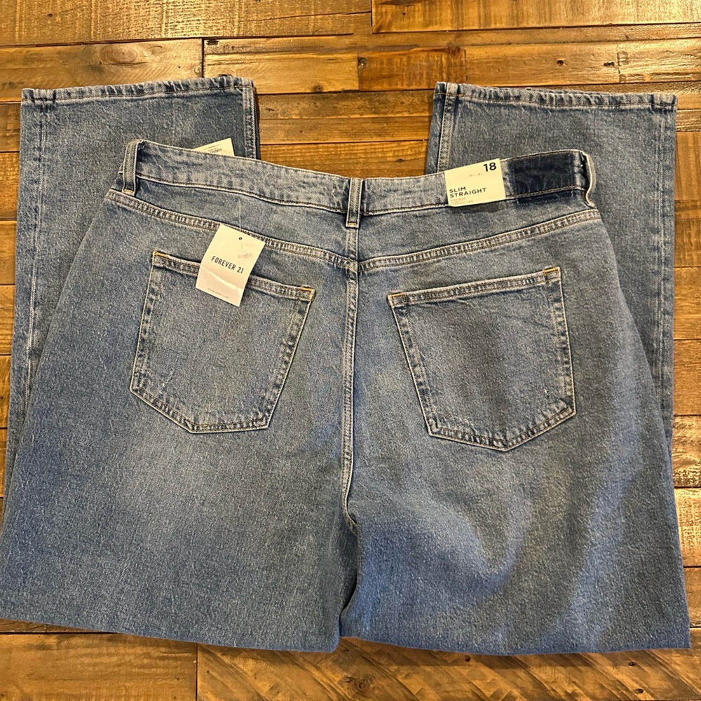 Forever 21 High Rise Slim Straight Jeans Diagonal Zipper Size 18 New With Tags - Picture 2 of 5